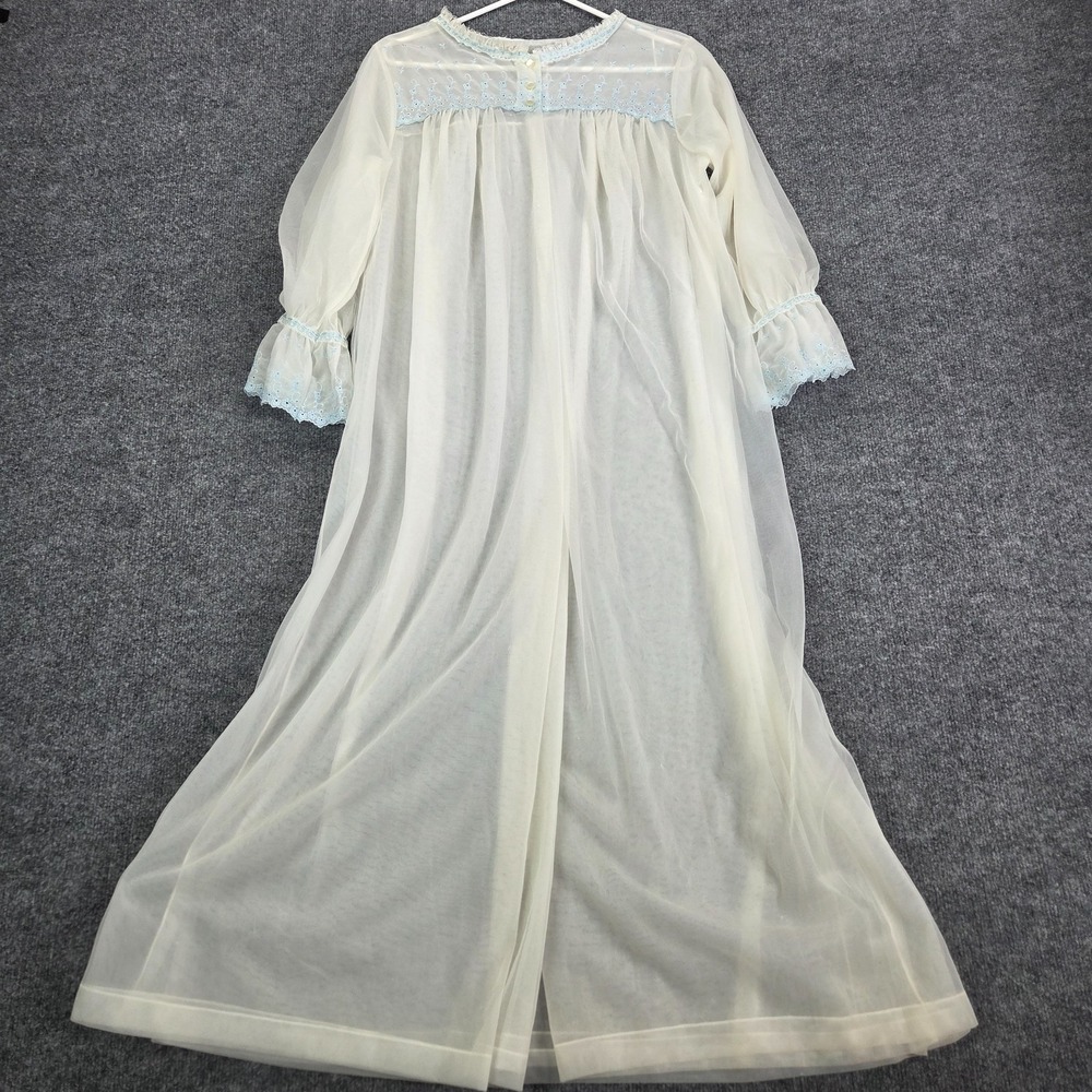 Vintage Komar Boudoir Robe Large Blue Chiffon Sexy Sheer Maxi Peignoir Negligee